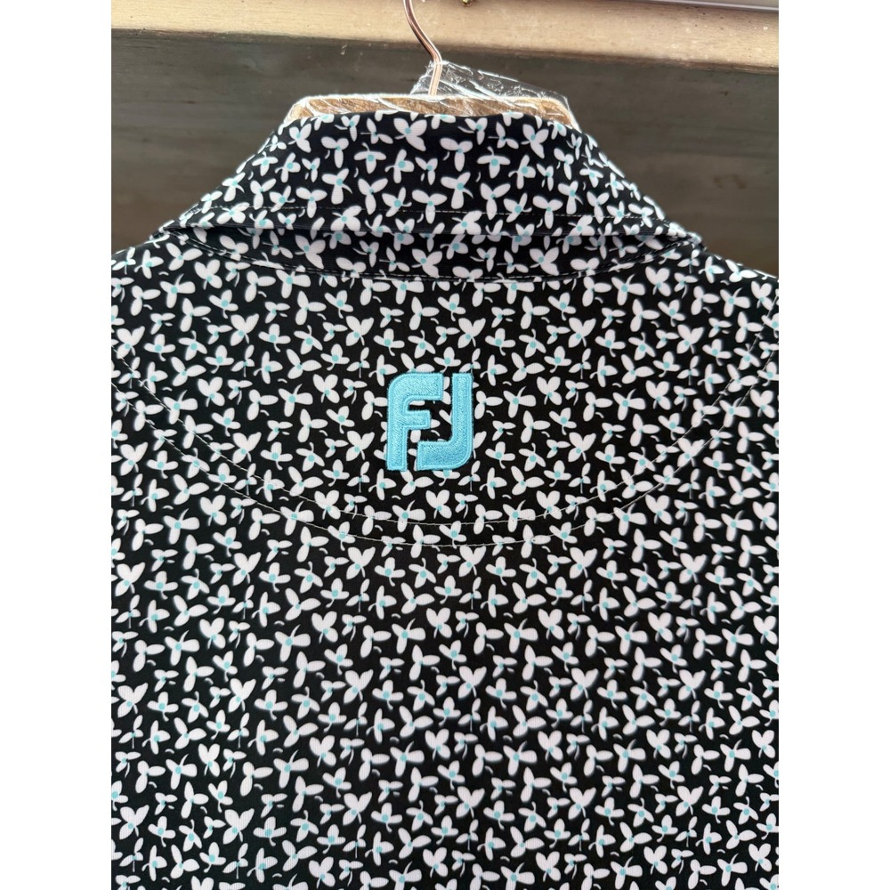 Footjoy Mens Golf Polo Shirt XL Black White Floral Print Stoney Creek Golf Club - Picture 3 of 9
